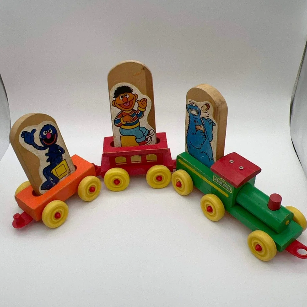 Vintage Sesame Street Wooden Train Set‎ Big Bird Ernie Cookie Monster Bert